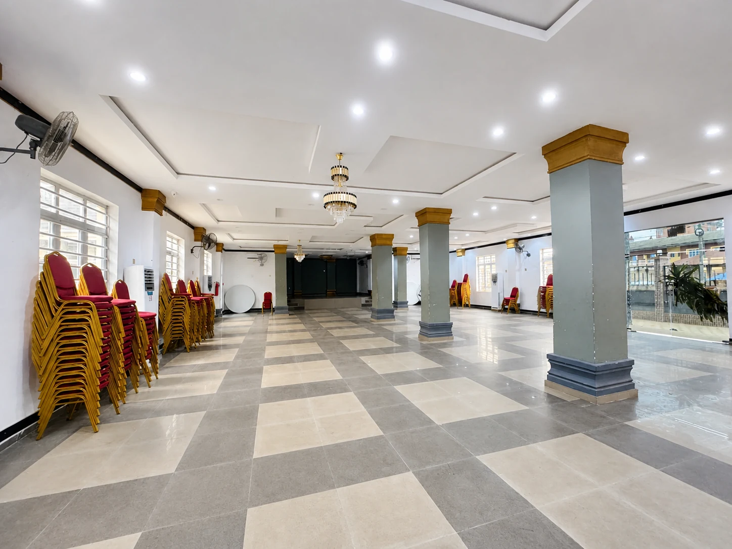 Open floor and columns inside the Arcadia Event Centre